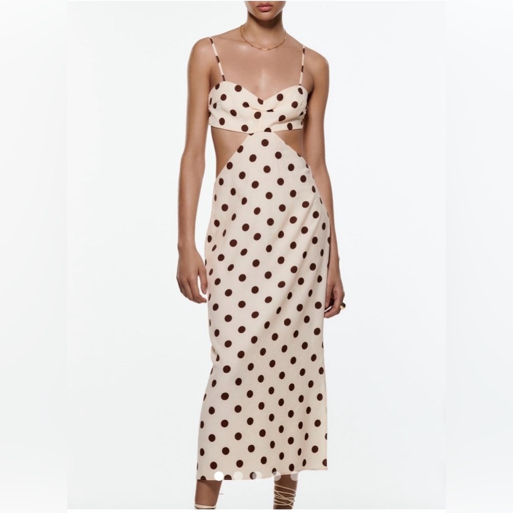 Zara Cream and Brown Polka Dot Maxi Dress